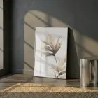 Yaprak Desen Sıcak Bej Tonları Tekli Gümüş Metal Çerçeveli Cam Tablo Poster Dekoratif