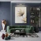 Yaprak Desen Sıcak Bej Tonları Tekli Siyah Metal Çerçeveli Cam Tablo Ev Dekorasyonu