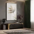 Yaprak Desen Sıcak Bej Tonları Tekli Siyah Metal Çerçeveli Cam Tablo Ev Dekorasyonu