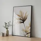 Yaprak Desen Sıcak Bej Tonları Tekli Siyah Metal Çerçeveli Cam Tablo Ev Dekorasyonu
