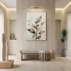 Doğal Yapraklar Toprak Tonları Tekli Gold Metal Çerçeveli Cam Tablo Poster Dekoratif Obje