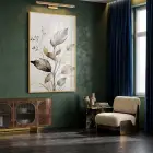 Doğal Yapraklar Toprak Tonları Tekli Gold Metal Çerçeveli Cam Tablo Poster Dekoratif Obje
