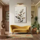 Doğal Yapraklar Toprak Tonları Tekli Gümüş Metal Çerçeveli Cam Tablo Duvar Salon Aksesuarları