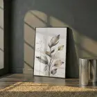 Doğal Yapraklar Toprak Tonları Tekli Siyah Metal Çerçeveli Cam Tablo Yatak Odası Koridor