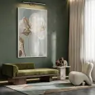 Soyut Çiçek Pastel Yeşil Bej Tekli Beyaz Metal Çerçeveli Cam Tablo Poster Dekoratif