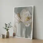 Soyut Çiçek Pastel Yeşil Bej Tekli Beyaz Metal Çerçeveli Cam Tablo Poster Dekoratif
