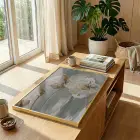 Soyut Çiçek Pastel Yeşil Bej Tekli Gold Metal Çerçeveli Cam Tablo Poster Dekoratif
