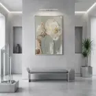 Soyut Çiçek Pastel Yeşil Bej Tekli Gümüş Metal Çerçeveli Cam Tablo Poster Dekoratif
