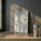 Soyut Çiçek Pastel Yeşil Bej Tekli Gümüş Metal Çerçeveli Cam Tablo Poster Dekoratif