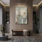 Soyut Çiçek Pastel Yeşil Bej Tekli Siyah Metal Çerçeveli Cam Tablo Duvar Salon