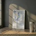 Soyut Çiçek Pastel Mavi Tonları Tekli Beyaz Metal Çerçeveli Cam Tablo Salon Oturma