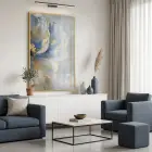 Soyut Çiçek Pastel Mavi Tonları Tekli Gold Metal Çerçeveli Cam Tablo Poster Dekoratif