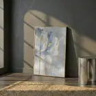 Soyut Çiçek Pastel Mavi Tonları Tekli Gold Metal Çerçeveli Cam Tablo Poster Dekoratif