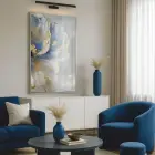 Soyut Çiçek Pastel Mavi Tonları Tekli Gümüş Metal Çerçeveli Cam Tablo Yatak Odası