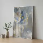 Soyut Çiçek Pastel Mavi Tonları Tekli Gümüş Metal Çerçeveli Cam Tablo Yatak Odası