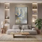 Soyut Çiçek Pastel Mavi Tonları Tekli Siyah Metal Çerçeveli Cam Tablo Poster Dekoratif