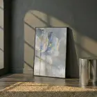 Soyut Çiçek Pastel Mavi Tonları Tekli Siyah Metal Çerçeveli Cam Tablo Poster Dekoratif