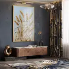 Buğday Başakları Altın Gri Tonları Tekli Gold Metal Çerçeveli Cam Tablo Poster Dekoratif