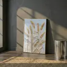 Buğday Başakları Altın Gri Tonları Tekli Gold Metal Çerçeveli Cam Tablo Poster Dekoratif