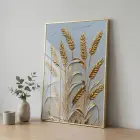 Buğday Başakları Altın Gri Tonları Tekli Gold Metal Çerçeveli Cam Tablo Poster Dekoratif