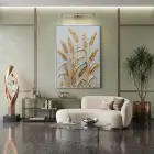 Buğday Başakları Altın Gri Tonları Tekli Gümüş Metal Çerçeveli Cam Tablo Poster Dekoratif