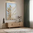 Buğday Başakları Altın Gri Tonları Tekli Gümüş Metal Çerçeveli Cam Tablo Poster Dekoratif