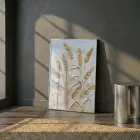 Buğday Başakları Altın Gri Tonları Tekli Gümüş Metal Çerçeveli Cam Tablo Poster Dekoratif