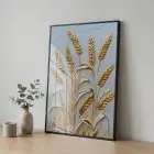 Buğday Başakları Altın Gri Tonları Tekli Siyah Metal Çerçeveli Cam Tablo Ev Dekorasyonu
