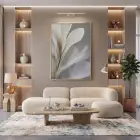 Narin Çiçek Nötr Gri Tonlar Tekli Gold Metal Çerçeveli Cam Tablo Duvar Salon