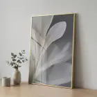 Narin Çiçek Nötr Gri Tonlar Tekli Gold Metal Çerçeveli Cam Tablo Duvar Salon