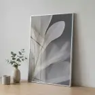 Narin Çiçek Nötr Gri Tonlar Tekli Gümüş Metal Çerçeveli Cam Tablo Ev Dekorasyonu