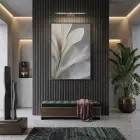 Narin Çiçek Nötr Gri Tonlar Tekli Siyah Metal Çerçeveli Cam Tablo Yatak Odası