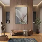 Narin Çiçek Pastel Gri Tonları Tekli Gold Metal Çerçeveli Cam Tablo Salon Oturma