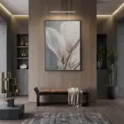 Narin Çiçek Pastel Gri Tonları Tekli Siyah Metal Çerçeveli Cam Tablo Poster Dekoratif