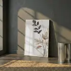 Botanik Yapraklar Toprak Tonları Tekli Beyaz Metal Çerçeveli Cam Tablo Ev Dekorasyonu Oda