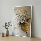 Buket Çiçek Sıcak Krem Ton Tekli Beyaz Metal Çerçeveli Cam Tablo Yatak Odası