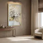 Buket Çiçek Sıcak Krem Ton Tekli Gold Metal Çerçeveli Cam Tablo Ev Dekorasyonu
