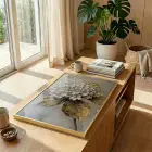 Buket Çiçek Sıcak Krem Ton Tekli Gold Metal Çerçeveli Cam Tablo Ev Dekorasyonu