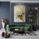 Buket Çiçek Sıcak Krem Ton Tekli Gümüş Metal Çerçeveli Cam Tablo Poster Dekoratif
