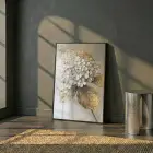 Buket Çiçek Sıcak Krem Ton Tekli Siyah Metal Çerçeveli Cam Tablo Ev Dekorasyonu