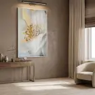 Soyut Çiçek Krem Altın Ton Tekli Beyaz Metal Çerçeveli Cam Tablo Salon Oturma