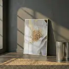 Soyut Çiçek Krem Altın Ton Tekli Beyaz Metal Çerçeveli Cam Tablo Salon Oturma