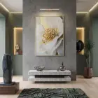 Soyut Çiçek Krem Altın Ton Tekli Gold Metal Çerçeveli Cam Tablo Duvar Salon