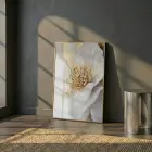 Soyut Çiçek Krem Altın Ton Tekli Gold Metal Çerçeveli Cam Tablo Duvar Salon