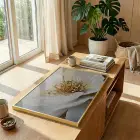 Soyut Çiçek Krem Altın Ton Tekli Gold Metal Çerçeveli Cam Tablo Duvar Salon