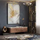 Soyut Çiçek Krem Altın Ton Tekli Siyah Metal Çerçeveli Cam Tablo Ev Dekorasyonu