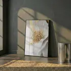 Soyut Çiçek Krem Altın Ton Tekli Siyah Metal Çerçeveli Cam Tablo Ev Dekorasyonu