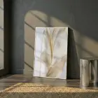 Soyut Yaprak Krem Altın Tonları Tekli Beyaz Metal Çerçeveli Cam Tablo Ev Dekorasyonu