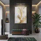 Soyut Yaprak Krem Altın Tonları Tekli Gold Metal Çerçeveli Cam Tablo Poster Dekoratif
