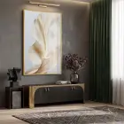 Soyut Yaprak Krem Altın Tonları Tekli Gold Metal Çerçeveli Cam Tablo Poster Dekoratif